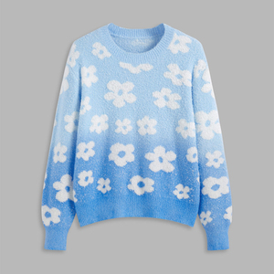 Pull en tricot jacquard personnalisé OEM & ODM pour femme, col rond, vêtements pour femme, pull tricoté d'hiver pour femme - Product Image 1