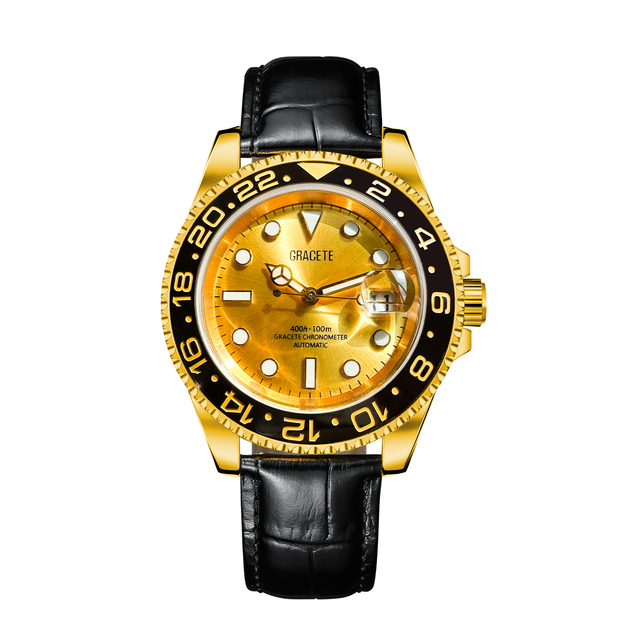 Top Quality Wristwatch 24k Gold Stainless Steel Bezel with Diamond 10 ATM Waterproof Fashion Watch for Men