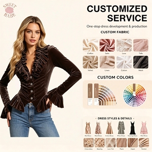Vente Flash : Blouse Élégante Femme à Manches Longues, Col en V, Volants et Basques, Boutonnée sur le Devant – Service Personnalisé - Product Image 1