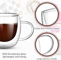Mug Kaca Isolasi Ganda 5oz 150ml Langsung dari Pabrik, Cangkir Kopi Teh Espresso Latte dengan Gagang