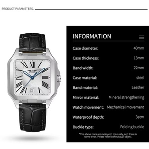 Montre mécanique de sport de luxe pour homme PINDU DESIGN, bracelet en cuir, boîtier en acier inoxydable, résistance à l'eau 3BAR, mode business - Product Image 6