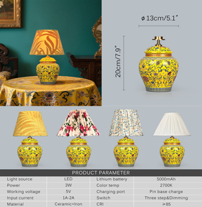 Châu Âu CHIC phong cách gốm Đèn bàn vải sang trọng trang trí đèn cho phòng ngủ nhà hàng 2700K E14 bóng đèn cơ sở Pin điện - Product Image 5