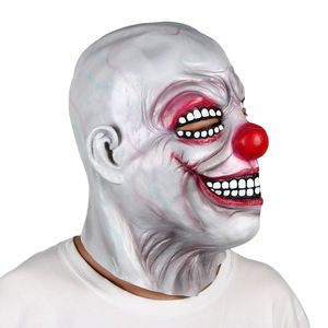 Masque intégral <span class=keywords><strong>de</strong></span> <span class=keywords><strong>clown</strong></span> effrayant en latex gris, peau froissée, nez rouge, dents pointues exagérées, yeux rouges, accents buccaux, doux, pour fête - Product Image 5