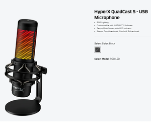 ราคาขายส่งแท้ 100% มีสินค้าในสต็อก ไมโครโฟนคอมพิวเตอร์ Kingston HyperX QuadCast S ระดับมืออาชีพ สำหรับอีสปอร์ต ไลฟ์สด RGB - Product Image 3