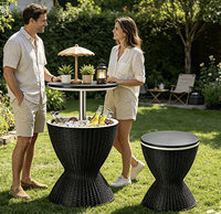 Table de bar de patio 2-en-1 en rotin avec seau à glace élévateur et drain intégré pour plage, hôtel, jardin - Vente chaude directe usine