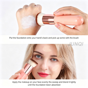 Pinceau Kabuki plat personnalisé avec logo pour <span class=keywords><strong>le</strong></span> corps et <span class=keywords><strong>le</strong></span> visage, pinceau auto-bronzant, applicateur de bronzage sans soleil, manche en bois, pour fond de teint liquide, crème et poudre - Product Image 4