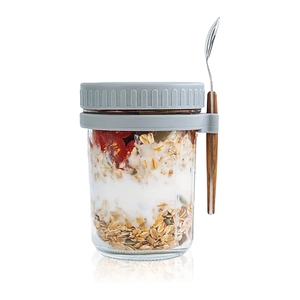 Tarro Portátil para Avena Nocturna de 300 ml (10 oz), Vaso de Vidrio para Conservas con Tapas y Cuchara para el Desayuno - Product Image 6