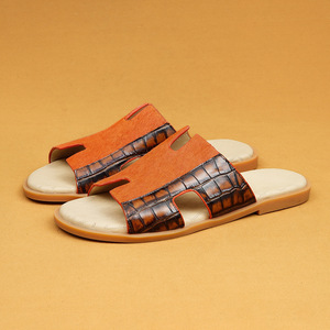 Horsehair Leather <b>Slides</b> Men Open Toe Anti <b>Slip</b> Summer Fashion Sandals Rubber Outsole Genuine Leather Lining - Product Image 4