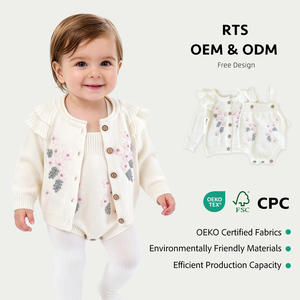 Automne bébé 3-6 <span class=keywords><strong>mois</strong></span> 2 pièces tricoté vêtements décontractés ensembles unique Floral <span class=keywords><strong>manteau</strong></span> et short coton barboteuses avec <span class=keywords><strong>manteau</strong></span> Cardigan - Product Image 1