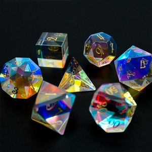 JMS pha lê cầu vồng thủy tinh đa diện <span class=keywords><strong>RPG</strong></span> 7pcs khuôn xúc xắc nhà sản xuất miễn phí tùy chỉnh DND Logo xúc xắc đá quý - Product Image 1