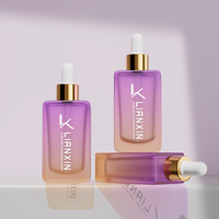 Flacon de sérum en verre rectangulaire rose dégradé de haute qualité 30 ml, flacon compte-gouttes pour sérum facial et huile essentielle 50 ml avec logo personnalisé