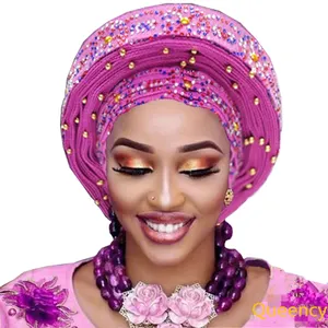 Queency อัตโนมัติที่แตกต่างกัน Gele Headtie ราคาถูก Ready To Made อัตโนมัติ Gele Aso Oke สำหรับผู้หญิง Party