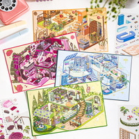 4 hojas por paquete de pegatinas de paisajes en miniatura 3D DIY para decoración de casas, escenas de almacenamiento, planificador, alivio del estrés