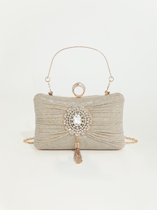 Bell Luxury Vintage Fashion Pendant Tassel Pleated Rhinestone Chain Evening <b>Clutch</b> Bag Women Elegant <b>Wedding</b> Party Boutique - Product Image 2