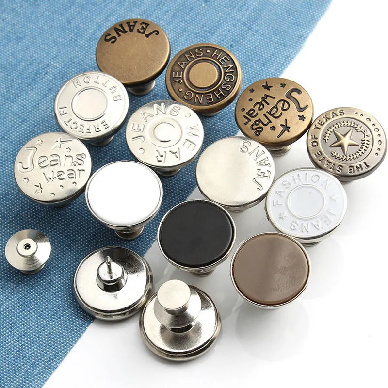 Custom Logo Nail Free Adjustable Jeans Button Luxury Instant Jean Buttons Pins For Jeans