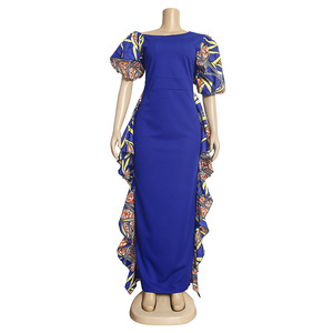 Vestido de noche estilo africano <span class=keywords><strong>2022</strong></span> con diseño de hombros descubiertos, vestido largo de manga abullonada de tela encerada para mujer, para plataforma de comercio electrónico. - Product Image 6