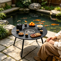 Table de barbecue d'extérieur avec barbecue au charbon de bois, structure en bois de chêne, panneau imperméable, durable, léger, facile à transporter