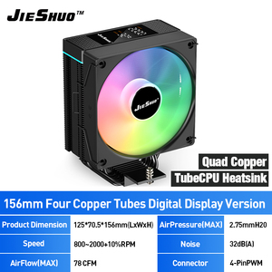 Refroidisseur de processeur JIESHUO avec 4 caloducs, roulements à billes, ARGB, affichage numérique de la température et dissipateur thermique en aluminium + cuivre - Product Image 1