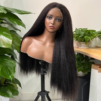 Perruque Cheveux Humains Kinky Straight 13x4, Perruques Lace Front Double Drawn en Cheveux Naturels Brésiliens, Perruque Frontale HD en Dentelle