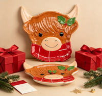 Assiette de service en céramique en forme de vache des Highlands, plateau de dîner fantaisie au design animalier pour la décoration de table, service de repas et cadeau