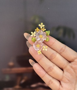 Broche vintage florale en cristal d'améthyste, fleur de jacinthe en cuivre plaqué or, épingle de revers, bijoux Vefiery, broches artisanales - Product Image 4