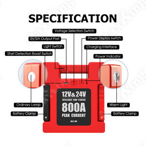 Starter Jumper Mobil 24V 24000mAh Handal 800A Puncak 1000+ Siklus Pengisian Daya Power Bank Truk Motor Penggunaan Cuaca Dingin LED - Product Image 4