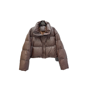 Ohsisa 2025 Women's Short PU Leather Padded Jacket Short Style Zipper Quilted Jacket Winter Warm Thick Puffer <strong>Bubble</strong> <strong>Tops</strong> Coat - Product Image 2