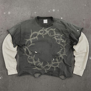 Camisetas Personalizadas para Hombre, Serigrafía, 100% Algodón, Dobladillo Vintage, Lavado Ácido, Camisetas con Estampado Gráfico, Camiseta de Manga Larga de Doble Capa - Product Image 1