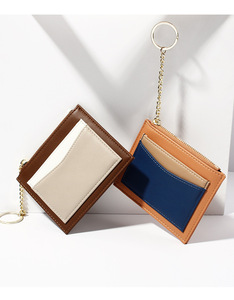THK0316ที่ใส่บัตรเครดิตสำหรับผู้หญิงพร้อมพวงกุญแจกระเป๋าสตางค์หนัง PU แบบสั้นสีตัดกัน - Product Image 4