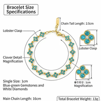 Gelang Tenis Bunga Empat Kelopak Berkilau Zirkon Biru Lapis Emas PVD Baja Tahan Karat, Produk Laris Lintas Negara untuk Wanita