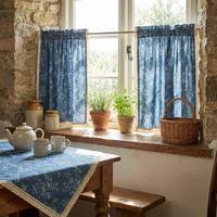Tissu tissé imprimé floral aspect denim en sergé 100 % polyester, largeur 160 cm, résistant aux plis, poids moyen 120 GSM, vente en gros