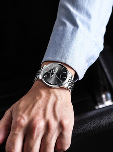 Reloj de pulsera POEDAGAR 832 para hombre, diseño simple, correa de acero inoxidable, resistente al agua, luminoso, de cuarzo. - Product Image 4