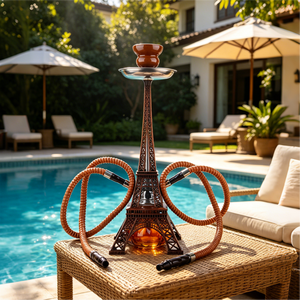 Chicha Tour Eiffel 3 couleurs, ensemble chicha portable en alliage et verre de 39 cm, double tuyau, chicha arabe en forme de stylo, en stock - Product Image 3