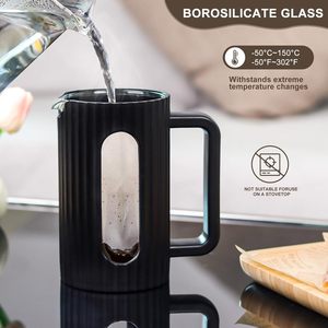 Cafetière à piston, <span class=keywords><strong>carafe</strong></span> <span class=keywords><strong>en</strong></span> <span class=keywords><strong>verre</strong></span> borosilicate résistant à la chaleur, cafetière/théière, mousseur à café, 1000ML & 34OZ - Product Image 5