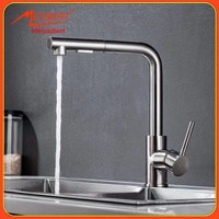 Keran Dapur Keramik Finishing Brushed, Model Deck Mounted Single Hole Pull-Out, Tuas Tunggal Panas/Dingin, Retractable, Gaya Amerika, Touch