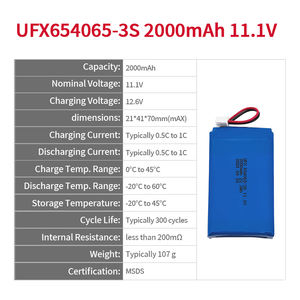 Paket Baterai Lithium Ion Kustom Baterai Polimer Li-ion 654065-3S 11.1v 3s Baterai Lipo 2Ah untuk Mesin Ultrasound - Product Image 2