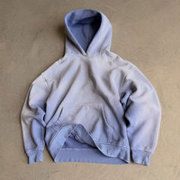 Sweat-shirt à capuche personnalisé en coton épais délavé à l'acide pour homme, coupe oversize en molleton bouclette, épaules tombantes, effet délavé, style pull-over