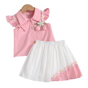 Completo per Bambini all'Ingrosso, <span class=keywords><strong>Abbigliamento</strong></span> per Bambine, Set Casual Due Pezzi, Vestiti per Bambini, Camicia Daisy e Gonna Plissettata, Outfit Quotidiano - Product Image 1