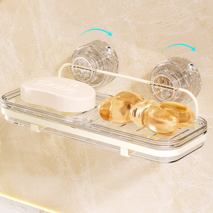 Suction Cup Soap Dish Wall Mounted Double Compartment Self Drain Transparent And Black Plastic Bathroom Soap Holder - Product Image 2