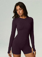 Combinaison de yoga sans couture à manches longues et dos nu pour femme, séchage rapide, respirante, en polyester/nylon, tenue de sport, body court pour l'extérieur