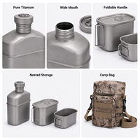 Ensemble de cuisine de camping multifonctionnel en titane pur, ultraléger, résistant à la corrosion, 1100 ml, pliable, suspendable, portable, avec tasses, pour l'extérieur