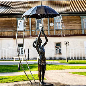 Sculpture de jardin extérieure, sculpture de fille en bronze grandeur nature avec parapluie pour la décoration paysagère - Product Image 2