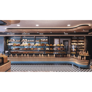 Decoración Interior personalizada para tienda de panadería, estante de exhibición de pan, restaurante, Bar, cafetería, con diseño de muebles de asientos - Product Image 1