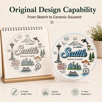 Assiette décorative en céramique Souvenir de Seattle, États-Unis, motif dessin animé Space Needle Orca, pour vaisselle en grès, personnalisation OEM ODM, vente en gros