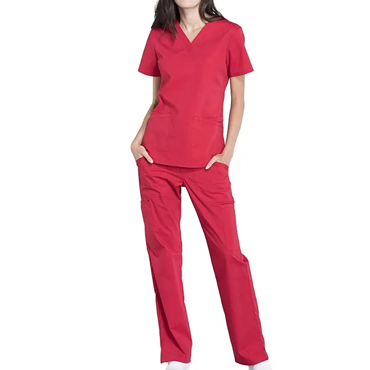 Ağartıcı dayanıklı kısa kollu hastane üniformaları Scrubs üstler ve pantolonlar hemşirelik Scrubs üniforma tipi fırça seti