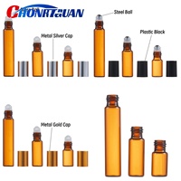 Flacons compte-gouttes en verre brun pour huiles essentielles de 3 ml, 5 ml, 10 ml avec bouchon en métal et en plastique