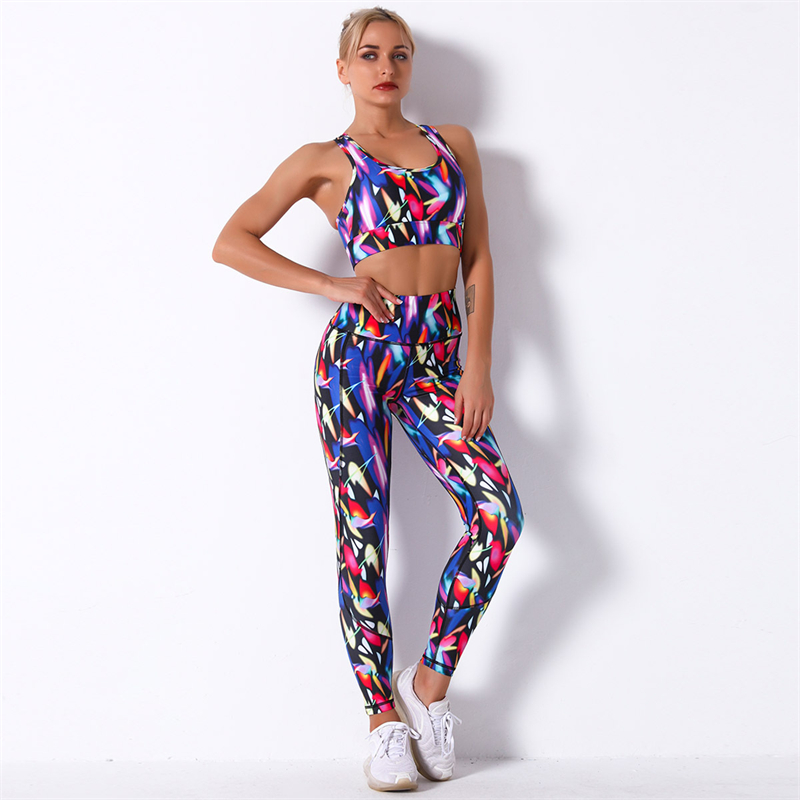 Fashion Modern Breathable Workout Clothing Women Active Wear Leggings Yoga SET  digital printing