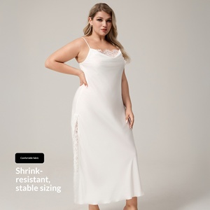 Nuovo Stile Pigiama Estivo in Raso Senza Maniche Plus Size con Pizzo, <span class=keywords><strong>Camicia</strong></span> <span class=keywords><strong>da</strong></span> <span class=keywords><strong>Notte</strong></span> Sexy per Donna - Product Image 1