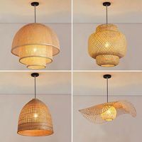 Lámpara Colgante de Bambú Tejida de Estilo Japonés, Personalizada y Creativa, con Diseño Inspirado en el Zen, Luz LED, Instalación con Cable