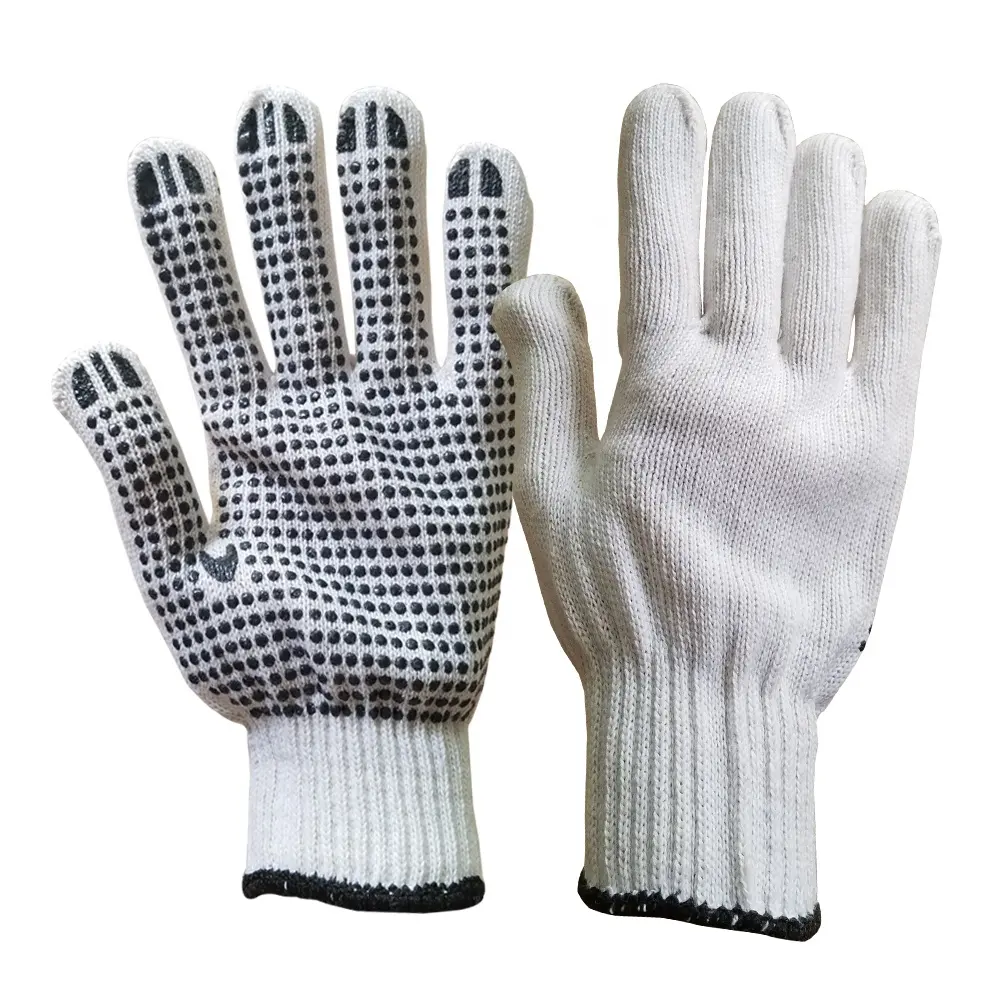 GM2001 Gants de travail en PVC blanc bon marché tricotés en coton à pois